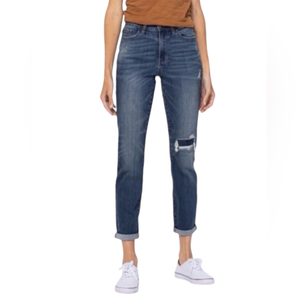 Judy Blue Boyfriend Fit Blue Jeans High Rise Distressed Size 1 - Picture 5 of 14
